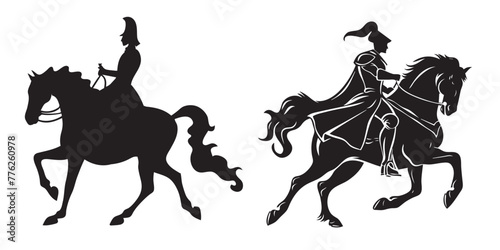 Silhouette of a prince riding a horse. Vector illustration.