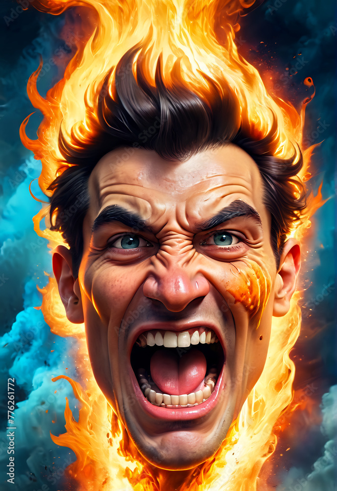 angry face, scary fire face, fantasy style fire, bad man