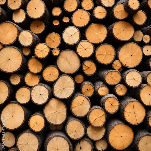 Wooden logs for firewood stacked in a pile as a background