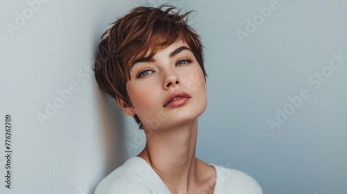 brown haired woman with a short haircut generative ai photo