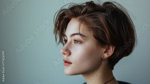 brown haired woman with a short haircut generative ai © ThisDesign