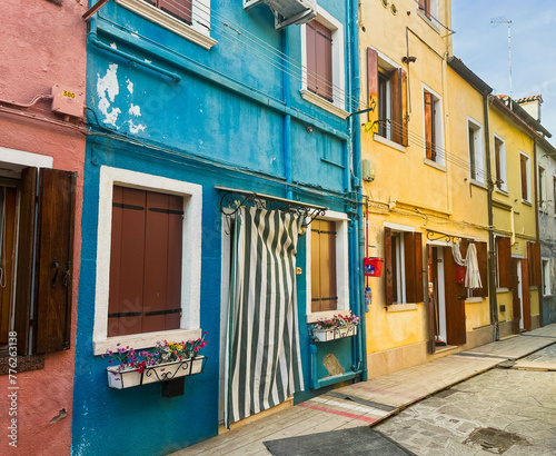 Colorful houses facades in famous island near Venice, Burano, Italy