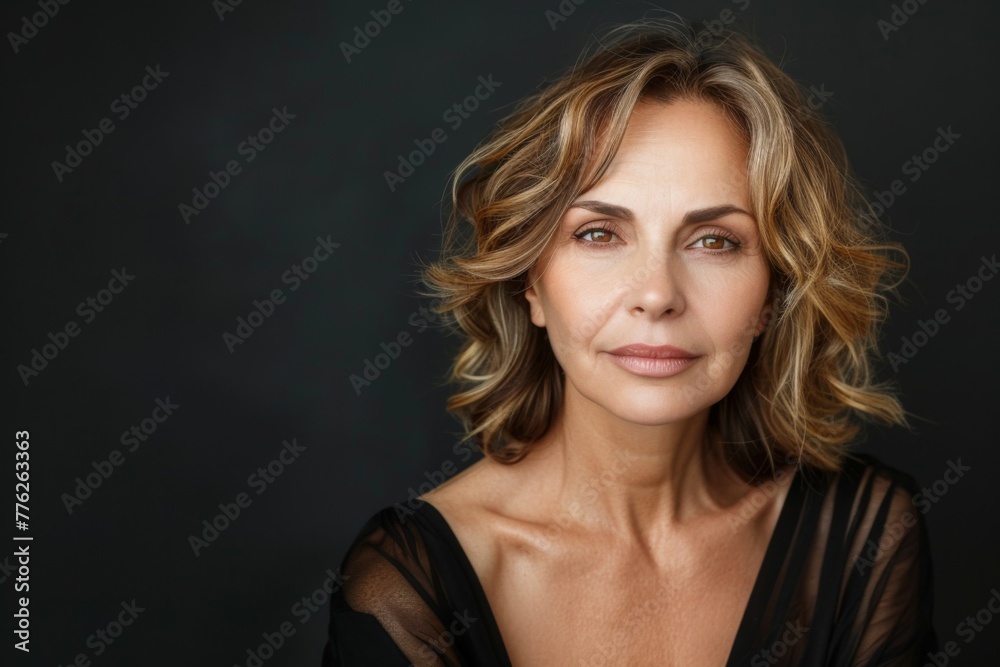 Beautiful middle age woman isolated on the black background. Beautiful middle age woman isolated on the black background.