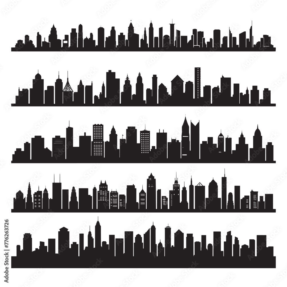 City skyline vector silhouette set for graphics on white background