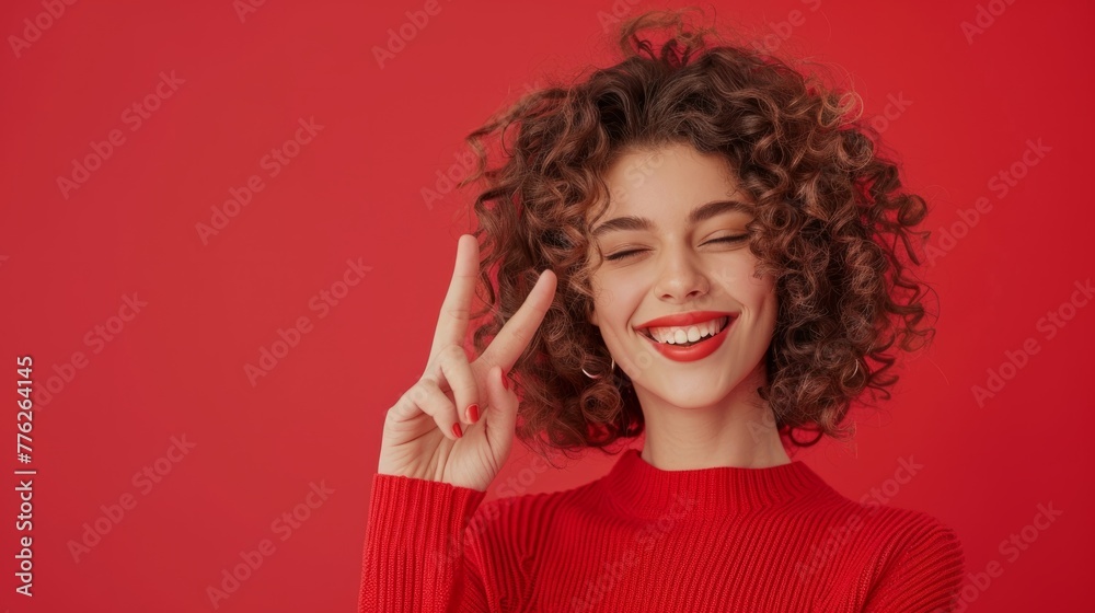 Curly hair girl winking and smiling generative ai Curly hair girl winking and smiling generative ai