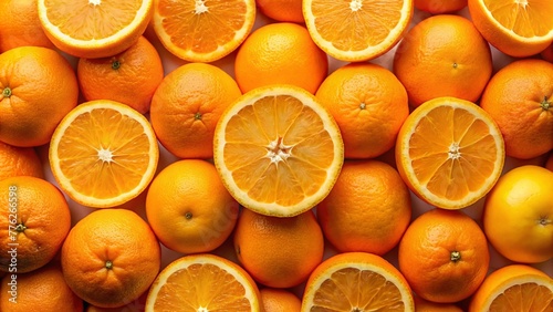 oranges, background of oranges and lemons, Background of sliced oranges. Fresh orange fruit arranged as a backdrop, seen from above.