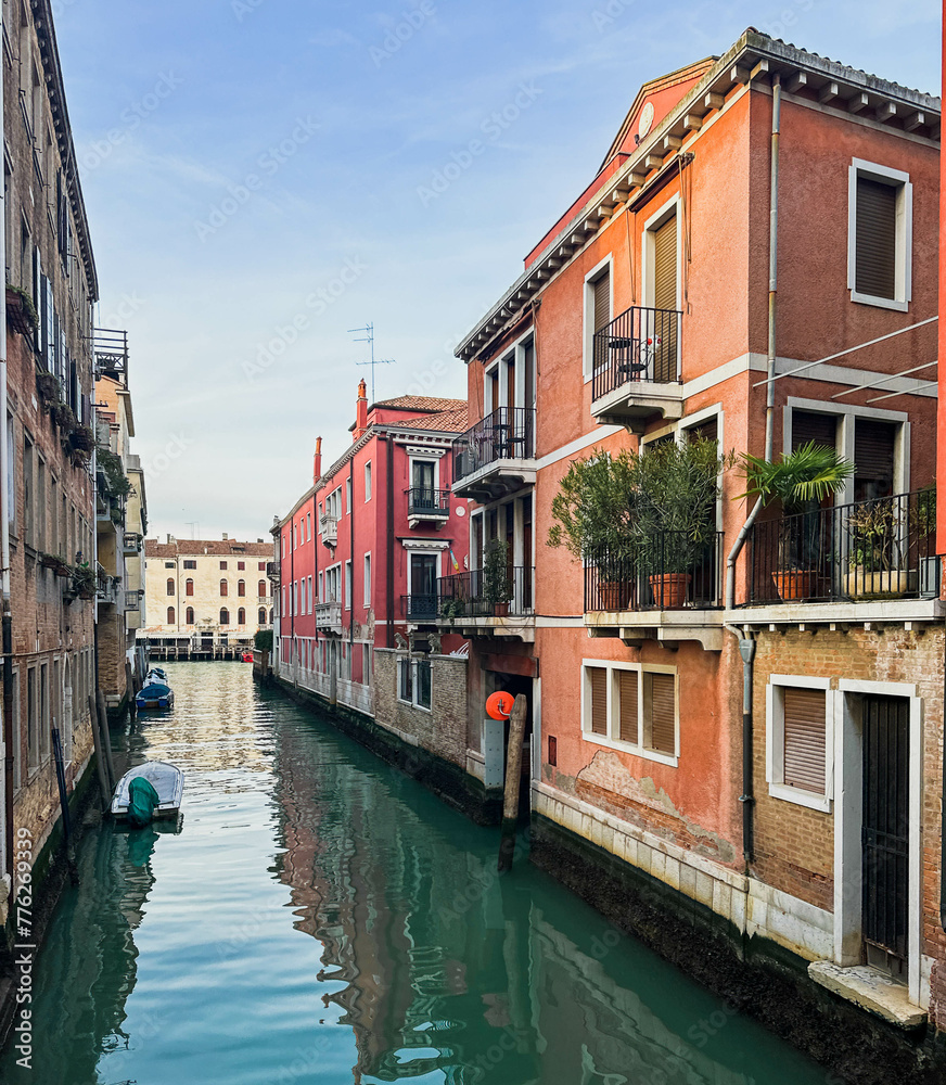 Famous architecture in Venice, Italy, canals, gondolas, old houses