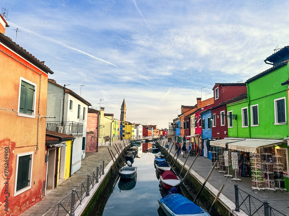 Colorful houses facades in famous island near Venice, Burano, Italy
