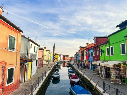 Colorful houses facades in famous island near Venice, Burano, Italy 