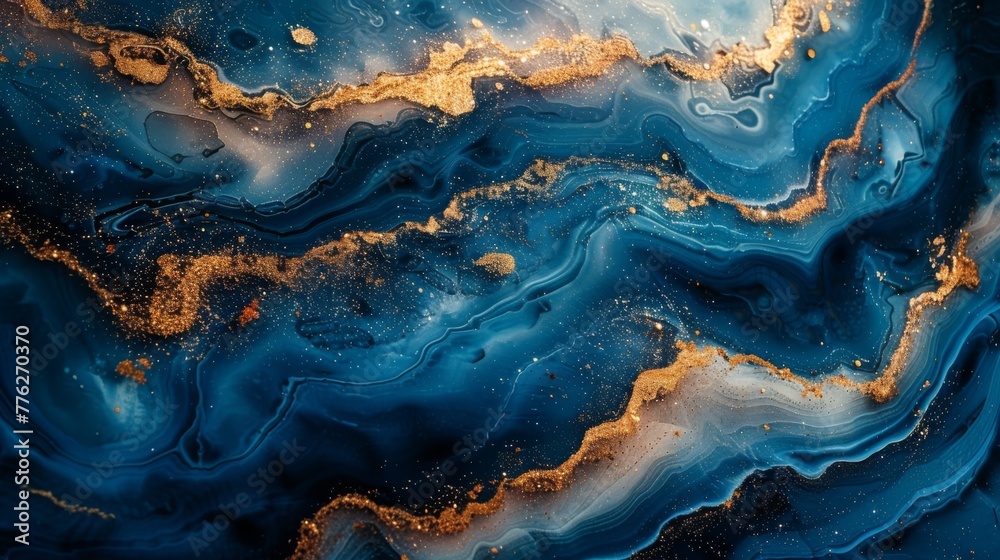Stunning abstract ocean art featuring deep blue hues and glittering gold accents, embodying natural luxury and contemporary style. Stunning abstract ocean art featuring deep blue hues and glittering gold accents, embodying natural luxury and contemporary style.