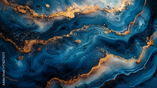 Stunning abstract ocean art featuring deep blue hues and glittering gold accents, embodying natural luxury and contemporary style.
