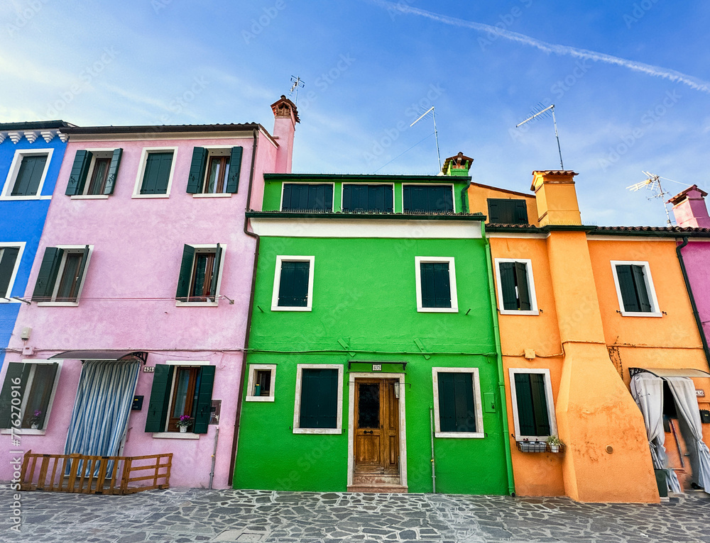 Colorful houses facades in famous island near Venice, Burano, Italy