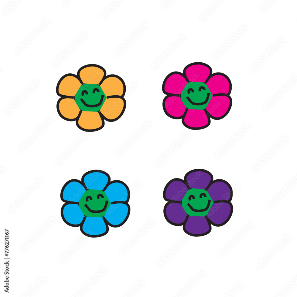 flower icon. Groovy flower cartoon characters. Funny happy daisy with eyes and smile. Sticker pack in trendy retro trippy style. Isolated vector illustration flower icon. Groovy flower cartoon characters. Funny happy daisy with eyes and smile. Sticker pack in trendy retro trippy style. Isolated vector illustration