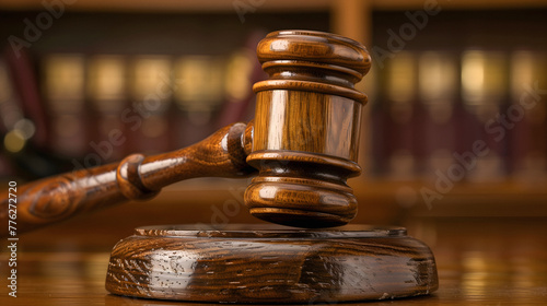 Brown Judge Gavel And Scale Of Justice Closeup On Wooden Table Background. Books Background. Law Concept Abstract Web Banner. Justice Symbol © Polina Zait