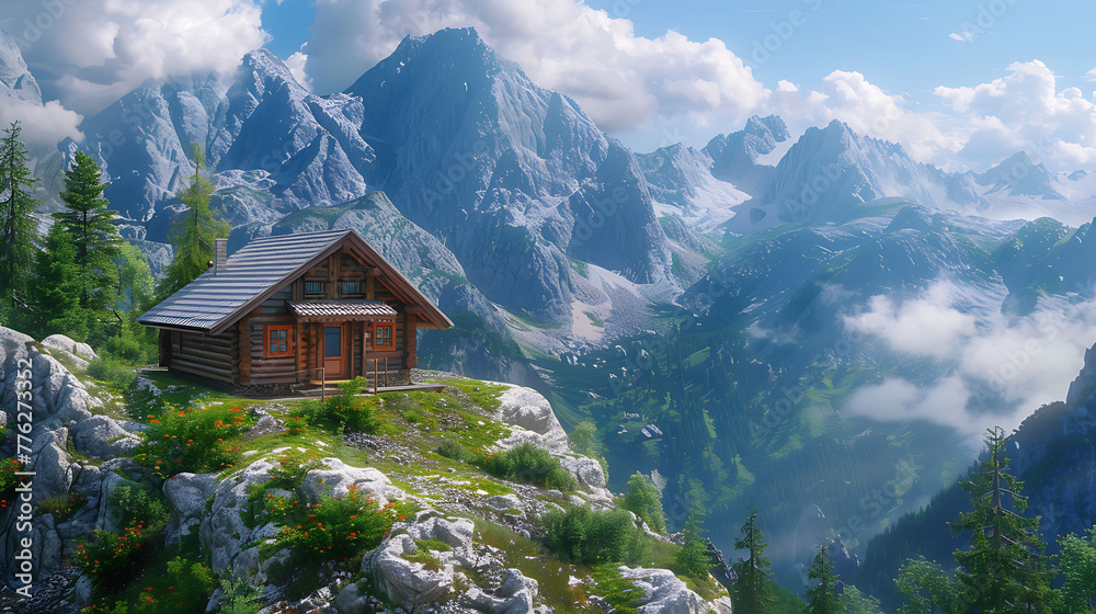 peaceful solitude of a mountain hut perched on a ridge