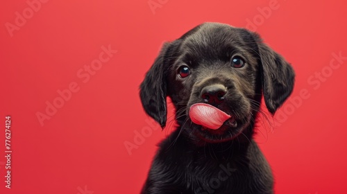 hungry labrador puppy, sticking out his tongue generative ai photo