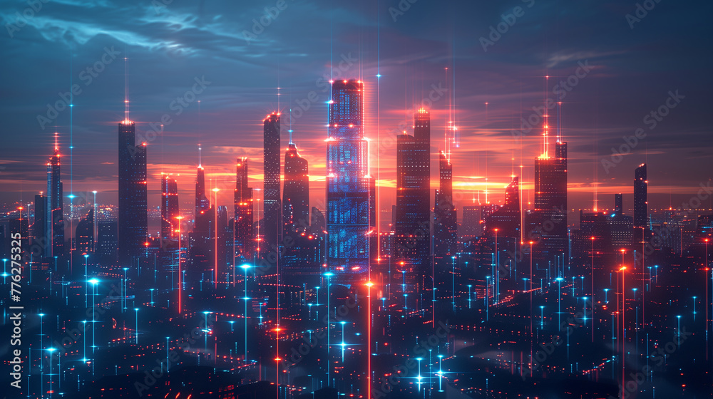 Fototapeta premium Futuristic city - psychic waves style