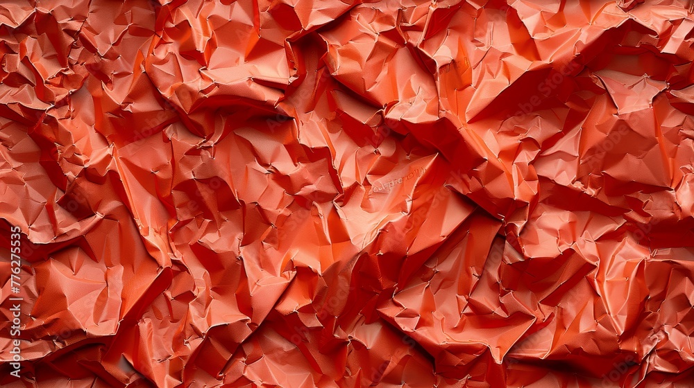 A close-up of numerous orange origami pieces, meticulously folded A close-up of numerous orange origami pieces, meticulously folded