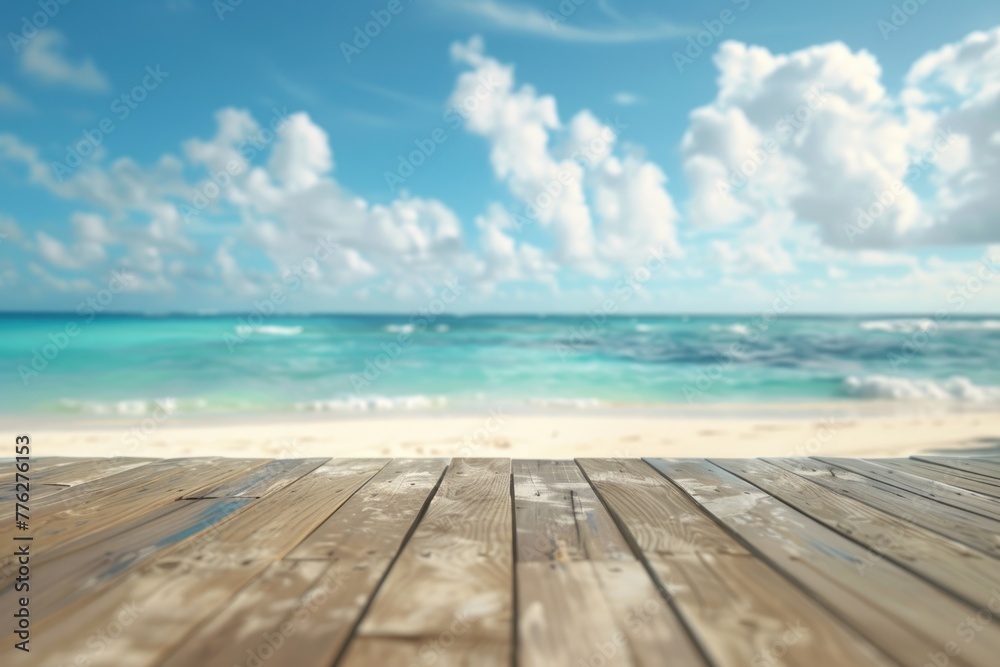 Fototapeta premium Tropical beach vacation with serene ocean view and sunny skies.