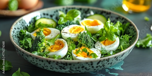 Fresh vegetables salad with eggs, broccoli and zucchini