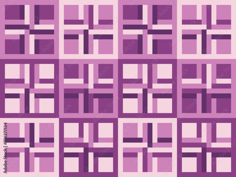 Abstract seamless pattern with pink geometric ornament. Modern graphic design, abstract background with simple grid of stripes in squares. Geometric seamless pattern, vector illustration Abstract seamless pattern with pink geometric ornament. Modern graphic design, abstract background with simple grid of stripes in squares. Geometric seamless pattern, vector illustration