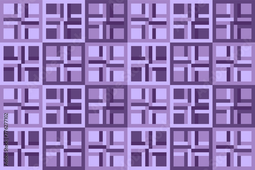 Abstract geometric seamless pattern with weaving grid in squares. Modern background with repeating tiles with checks and crosses. Purple geometric seamless pattern, vector illustration