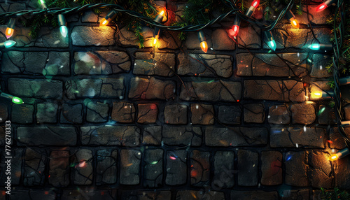 Christmas Lights Beautifully Arranged on Brick