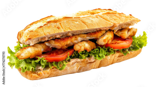 Flavorful Grouper Sandwich on transparent background.