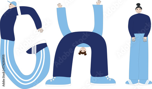 GHI letter set, letter shaped people, GHI alphabet
