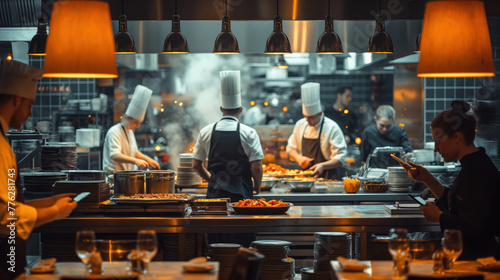 Fototapeta Naklejka Na Ścianę i Meble -  Professional Chefs in a Bustling Commercial Kitchen Environment
