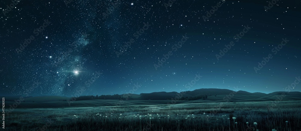 A field with grass and a star in the sky