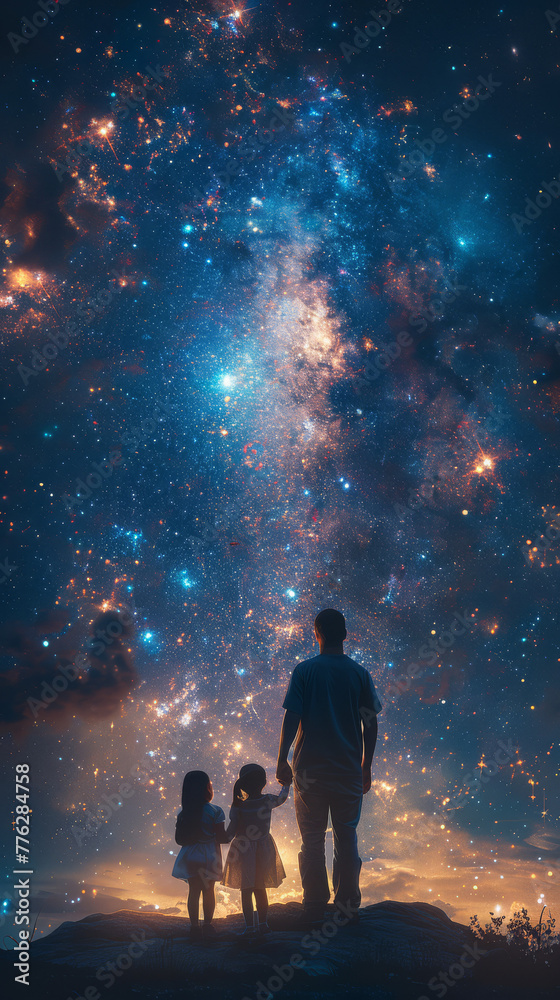Spacebound Wishes: Parents and Child Gazing at the Cosmos
