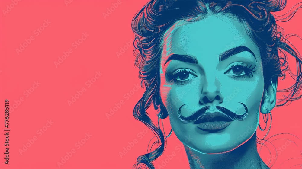 Obraz premium Woman With Moustache Drawing
