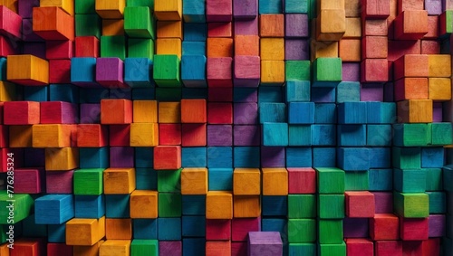 A vivid, full-frame image of multicolored wooden blocks neatly arranged, symbolizing organization and diversity