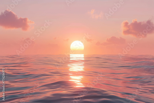 A beautiful sunset over the ocean with a pink and orange sky