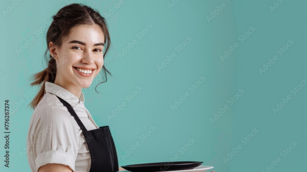 Woman Holding Plate With Black Dish Woman Holding Plate With Black Dish