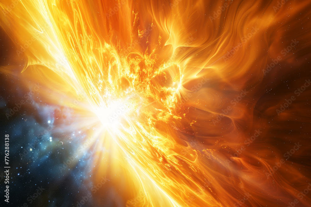 A bright orange and yellow explosion in space
