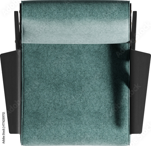 Top view of modern green upholstered armchair