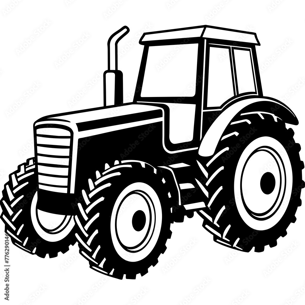Obraz premium Modern Farm tractor Agriculture Farming Tractor Silhouette Vector Art Rustic Tractor Drawing in Monochrome clipart | Adobe Stock