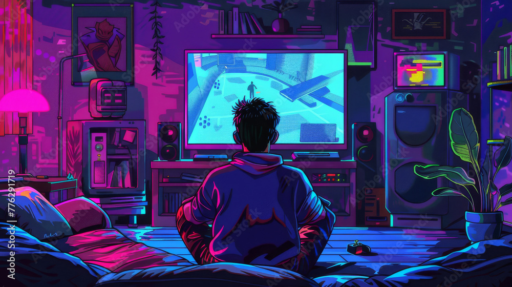 Living Room Battles: 90s Kid Cyberpunk Gamer
