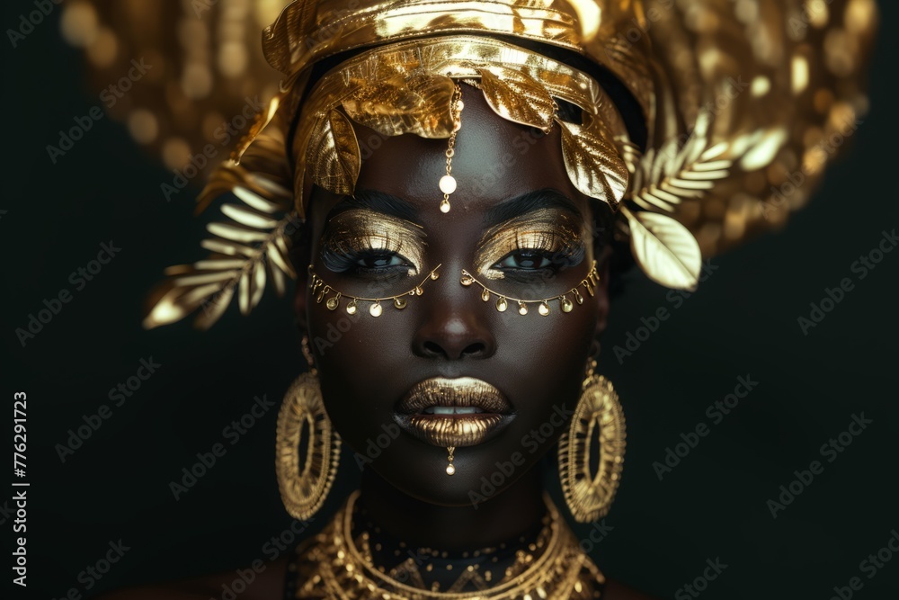 Portrait of an African-American female model with elaborate makeup