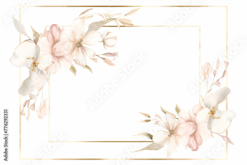 thin gold frame with a pale pink floral design in watercolor paints