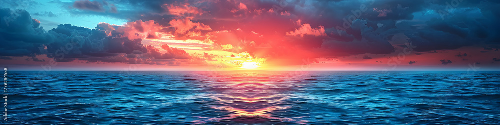 Turquoise sea and beautiful sunset sky banner