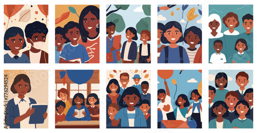 Radiant Joy. Children Sparkling in Play and Learning. Mega Pack Collection. Children's Day or Smart Kids Poster Illustration.