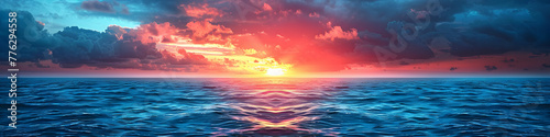 Turquoise sea and beautiful sunset sky banner