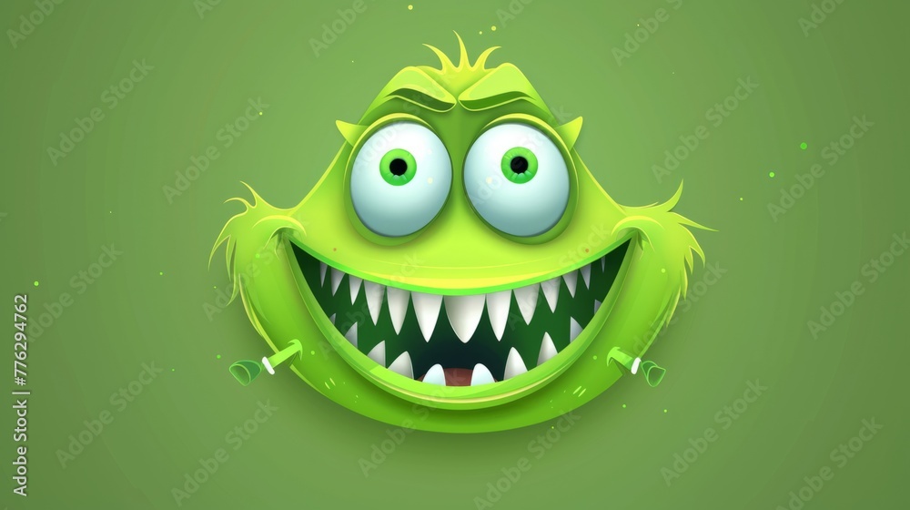 green funny monster face generative ai