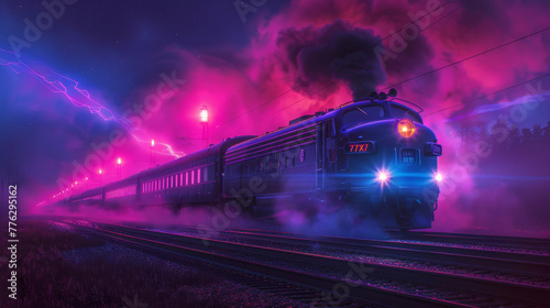 Neon Rails: Synthwave Train in Abstract Light 