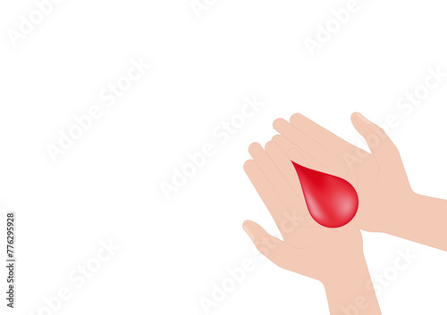 Blood Donation Concept. World Blood Donor Day. Hand Holding Blood Drop. Vector Illustration. 