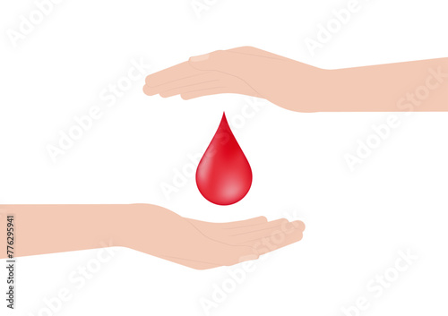 Blood Donation Concept. World Blood Donor Day. Hand Holding Blood Drop. Vector Illustration. 