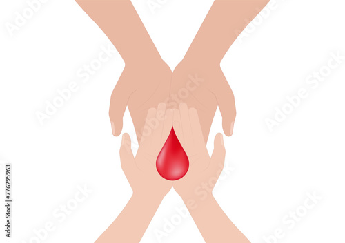 Blood Donation Concept. World Blood Donor Day. Hand Holding Blood Drop. Vector Illustration. 